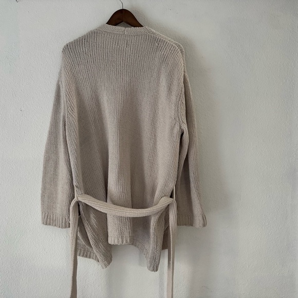 Cozy Oatmeal Beige Knit Tie Waist Cardigan Sweater Cream L/XL Plush Hygge Chic - Picture 11 of 14